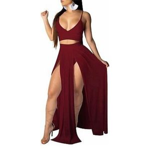 Rela Bota Chiffon top and skirt set, wine